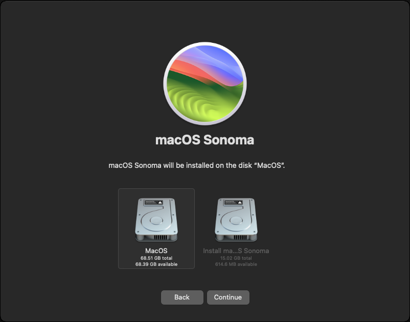 Choose the "macOS" drive we erased previously
