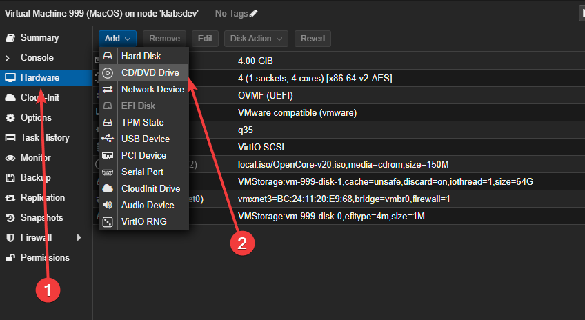 Add a DVD drive to VM