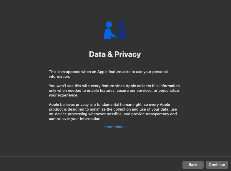 Choose "Continue" on the Data & Privacy screen