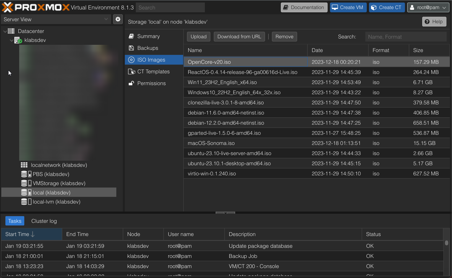 Upload OpenCore ISO file to your Proxmox server