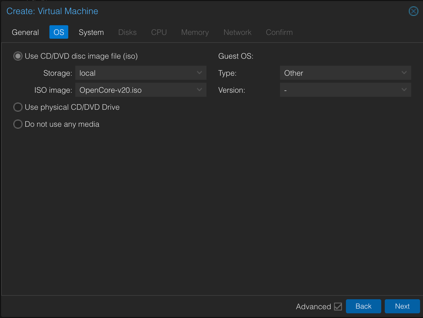 Choose your ISO image and Guest OS Type.